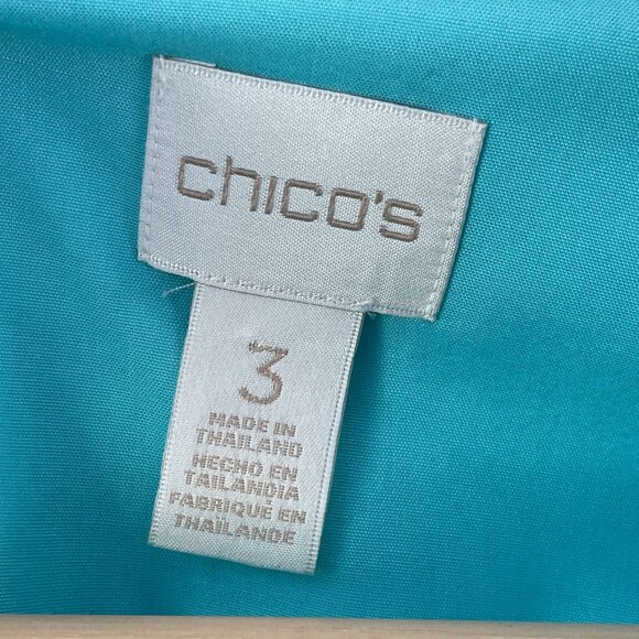 Chicos Womens XL No Iron Turquoise Button Up Shirt Roll Tab Sleeve Blouse - Picture 3 of 9